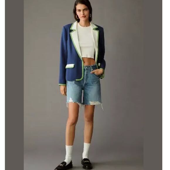 Anthropologie Maeve Colorblock Blazer Blue Green White Size S - Picture 7 of 15